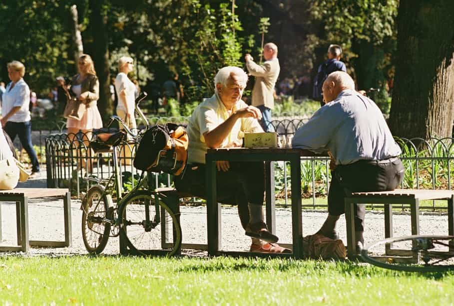 seniors playing chess or checkers